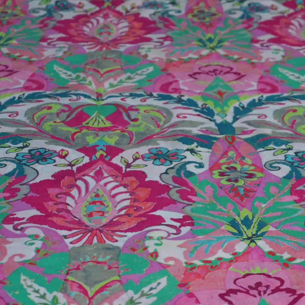 Leichte Baumwolle flächiger Blütendruck pink grün